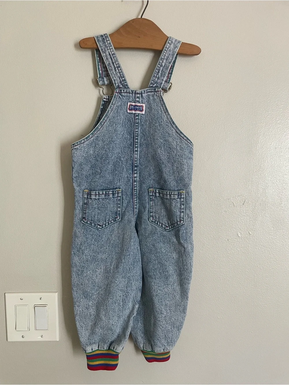 Vintage 90s Big Smith Acid Wash Denim Bubble Romper Overalls 2T Stripped Cuffs